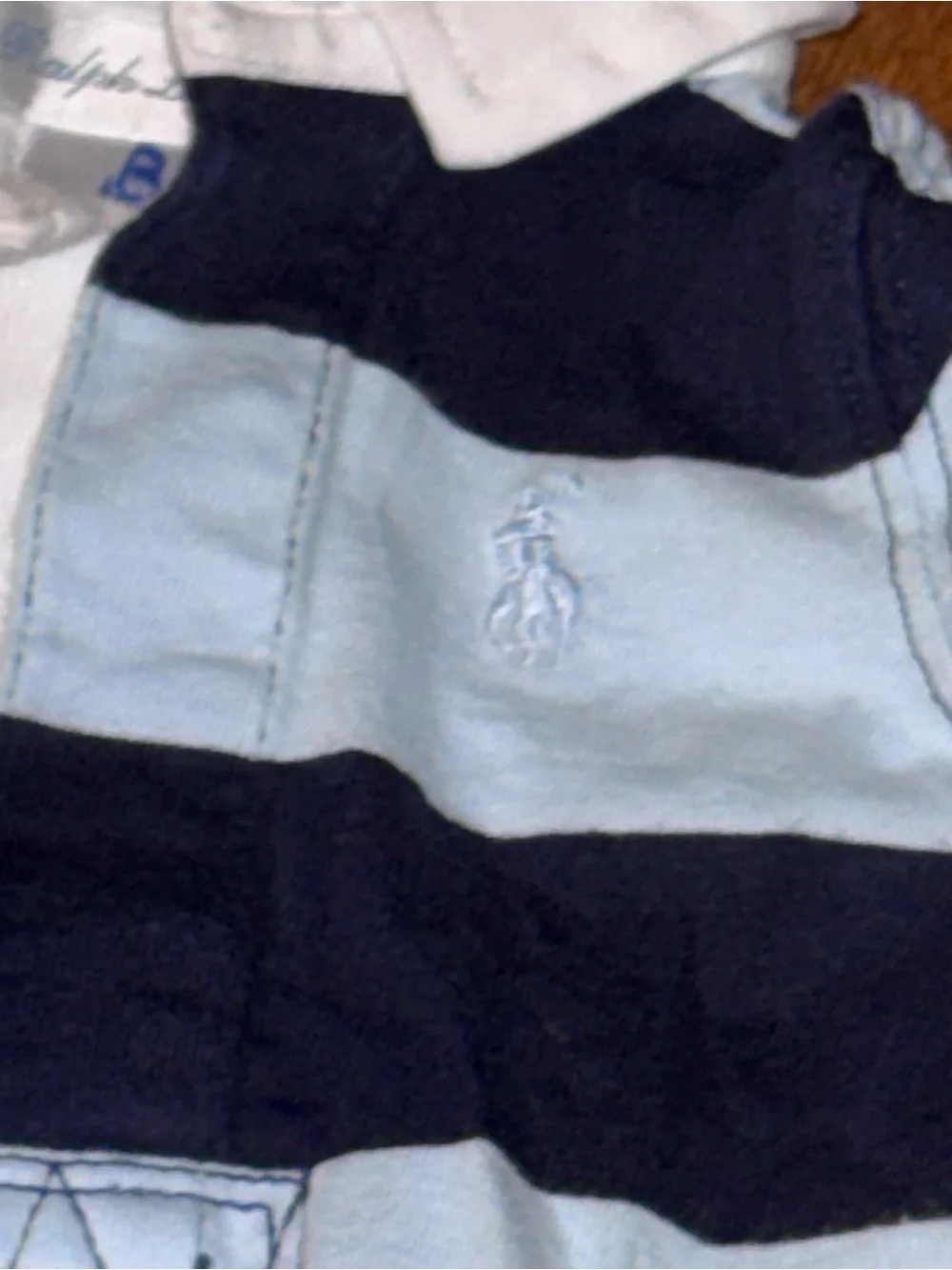 Ralph Lauren Navy & Light Blue Striped Baby Polo Rompers (2)